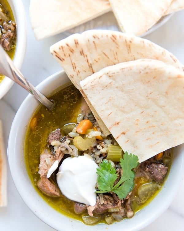 Shawarma Soup in a white bowl