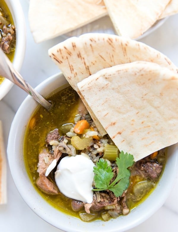 Shawarma Soup in a white bowl