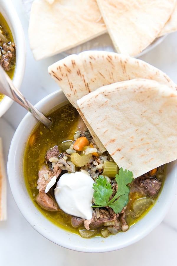 Shawarma Soup in a white bowl