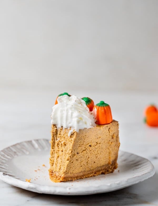 pumpkin cheesecake on a white plate