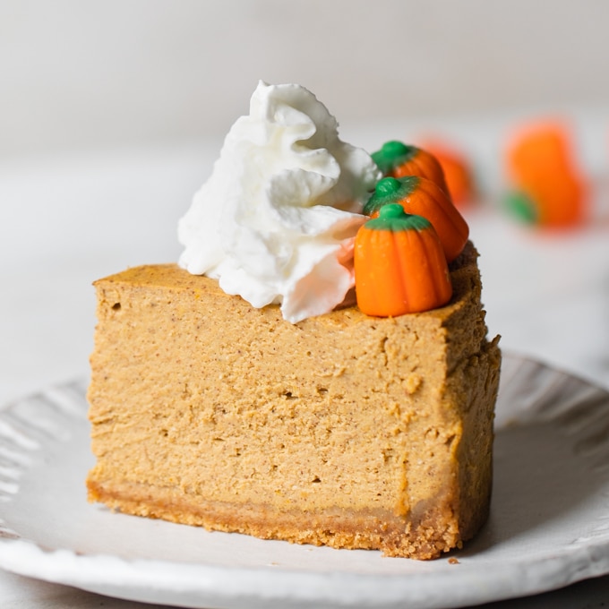 pumpkin cheesecake on a white plate
