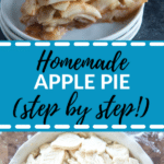 homemade apple pie on a white plate
