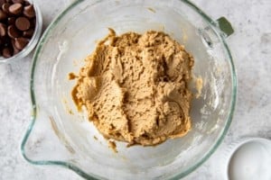 cookie dough in glass bowl