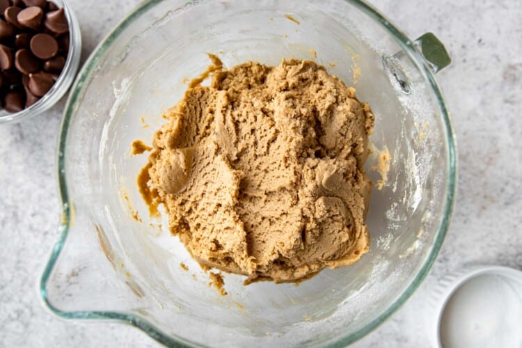 cookie dough in glass bowl