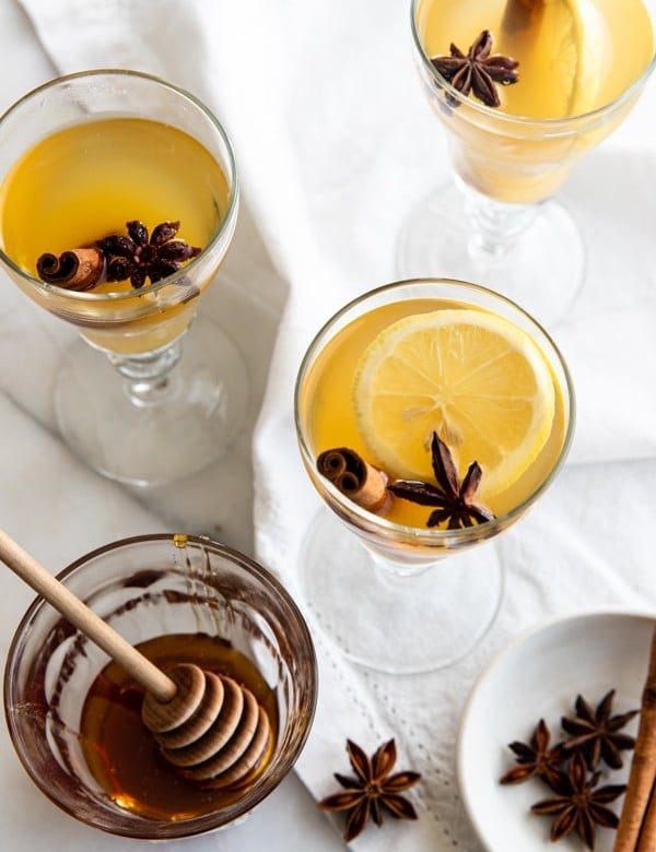 a hot toddy in glasses