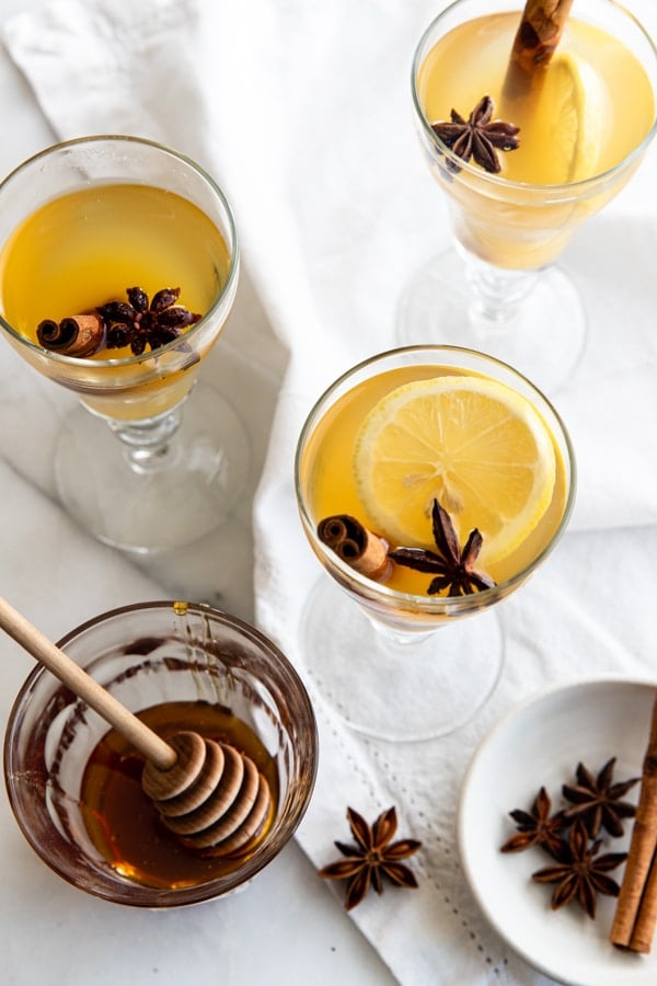 a hot toddy in glasses