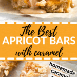 apricot bars made with coconut and drizzled with caramel sauce