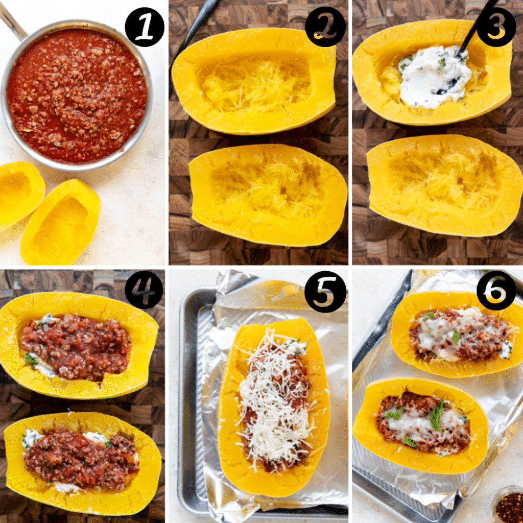 step by step photos of how to make spaghetti squash with meat sauce