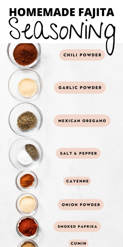 all of the spices you need to make homemade fajita seasoning