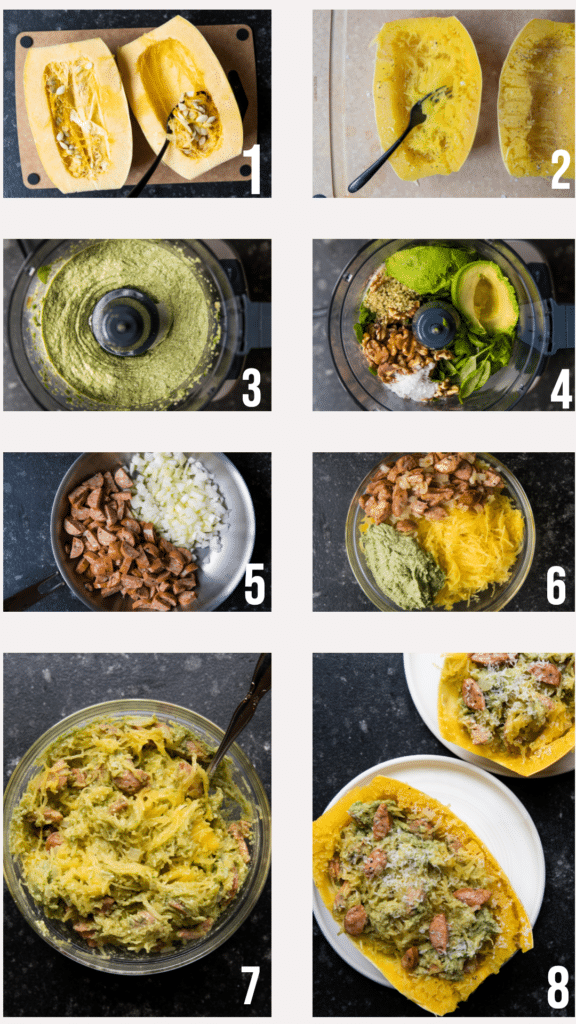 step by step photos of how to make pesto spaghetti squash