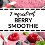a berry smoothie in a glass topped with fresh berries