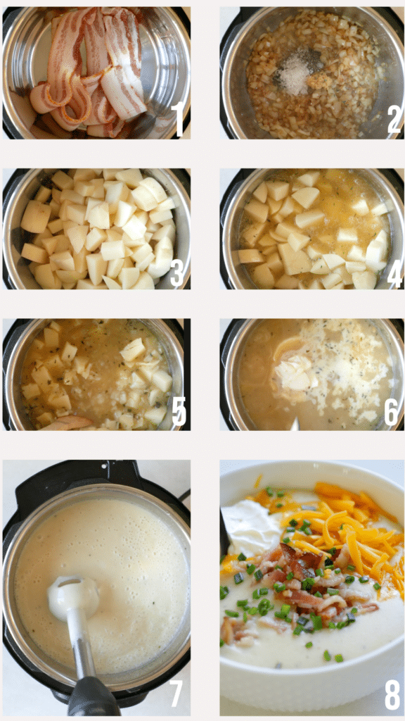 an instant pot with step by step photos of how to make potato soup