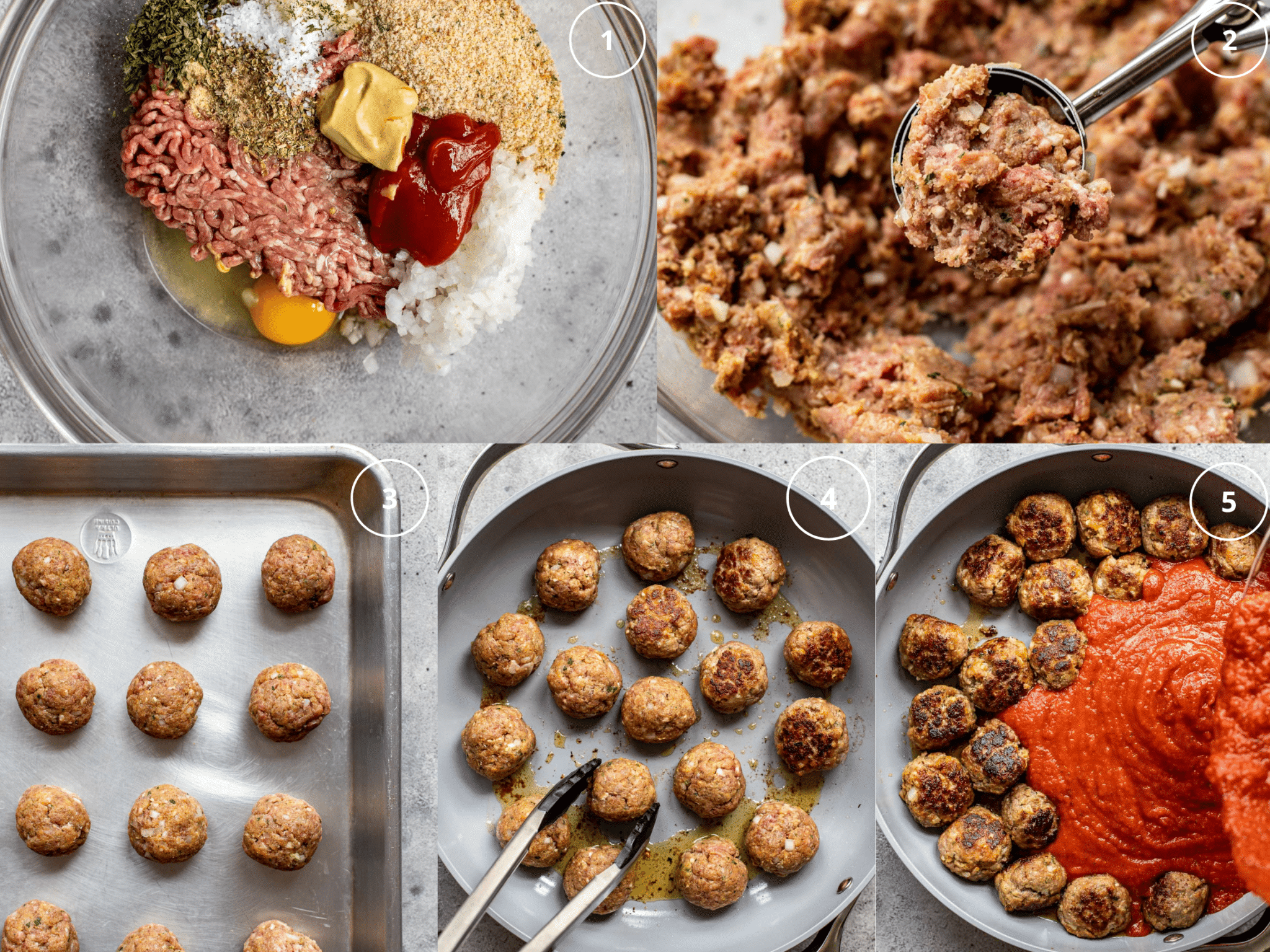 Step by step directions making meatballs. 