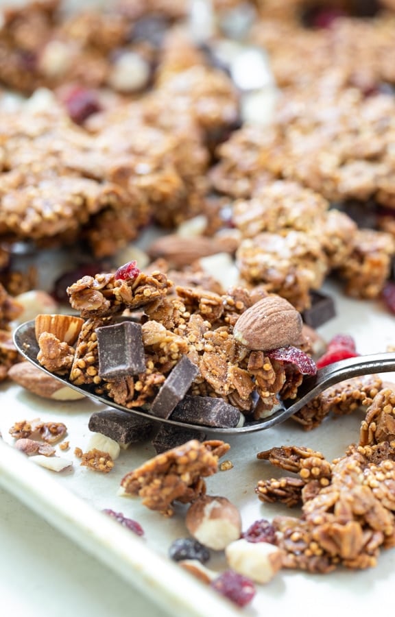 granola on a large spoon