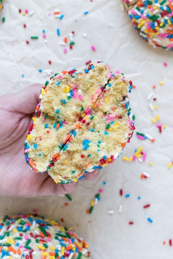 funfetti cookies coated in rainbow sprinkles