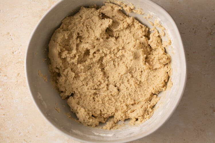 apple pie bars batter in a bowl