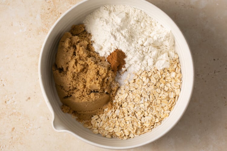 ingredients for apple pie bars in a bowl