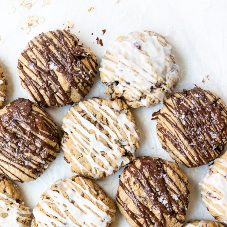 oatmeal raisin cookies with glaze on top