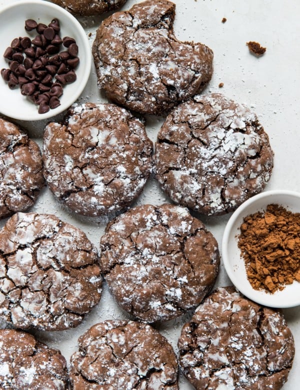 double chocolate crinkle cookies on a white board