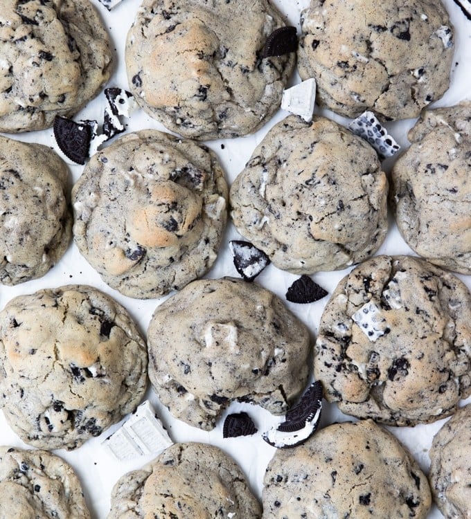 cookies and cream cookies on parchment paper