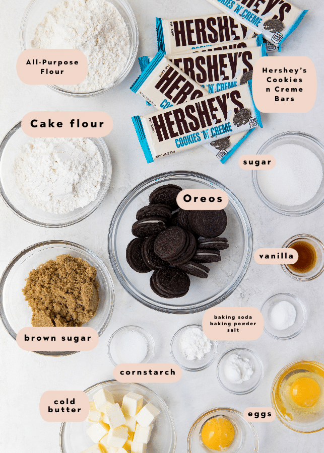 Cookies & Cream Cookies ingredients in small glass bowls