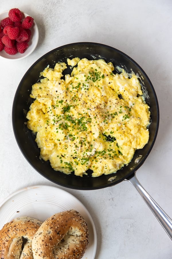 soft creamy scrambled eggs in a nonstick skillet
