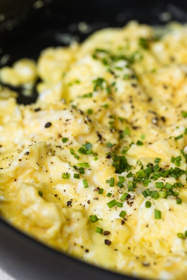 soft creamy scrambled eggs in a nonstick skillet
