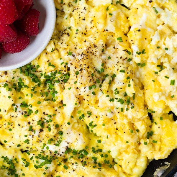 soft creamy scrambled eggs in a nonstick skillet