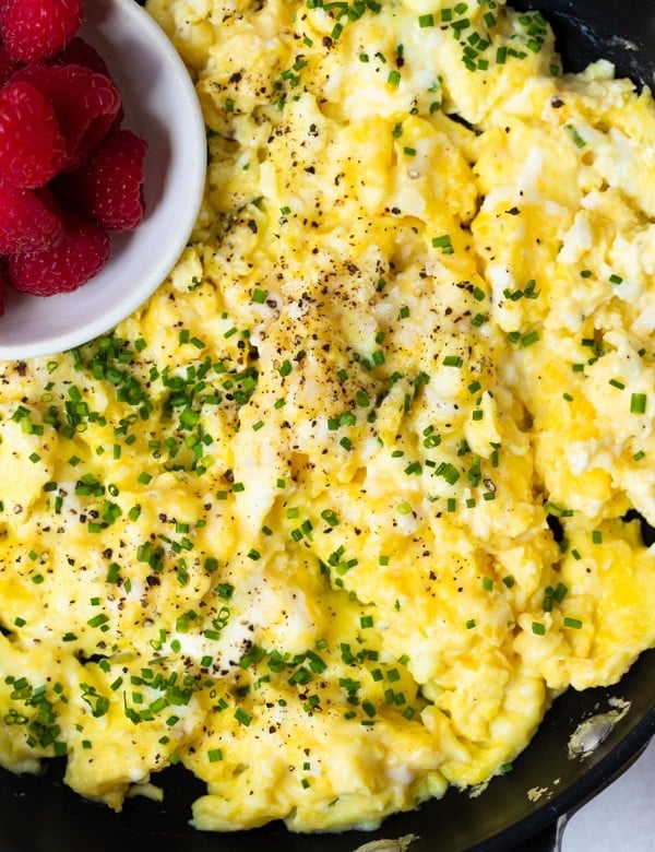 soft creamy scrambled eggs in a nonstick skillet
