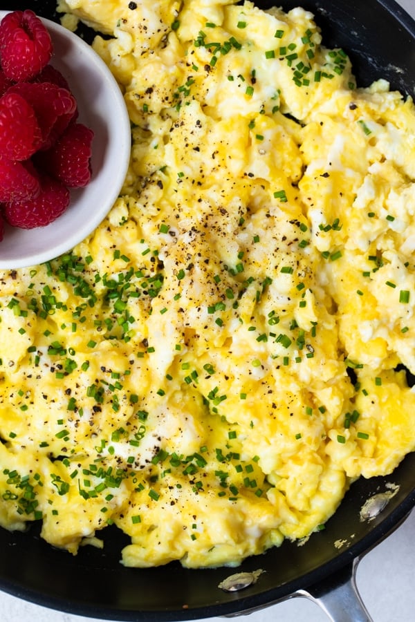 soft creamy scrambled eggs in a nonstick skillet
