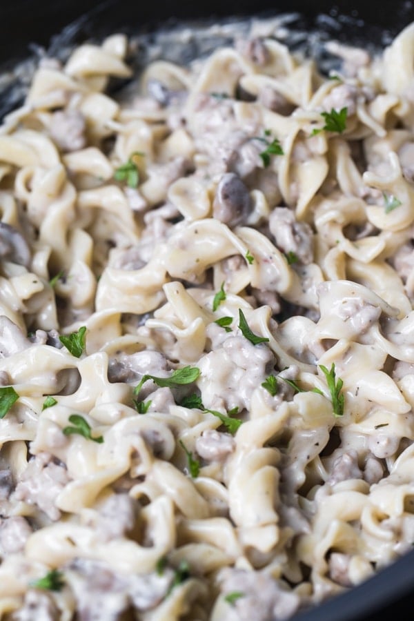 Ground Turkey Stroganoff in the slow cooker