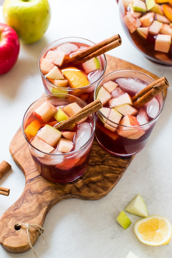 fall sangria on a cutting board