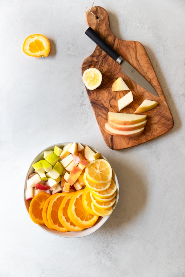 fresh cut fall fruit in a bowl