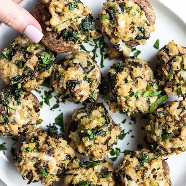 stuffed mushrooms on a white plate