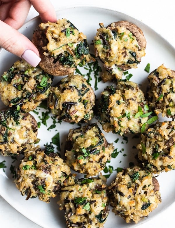 stuffed mushrooms on a white plate