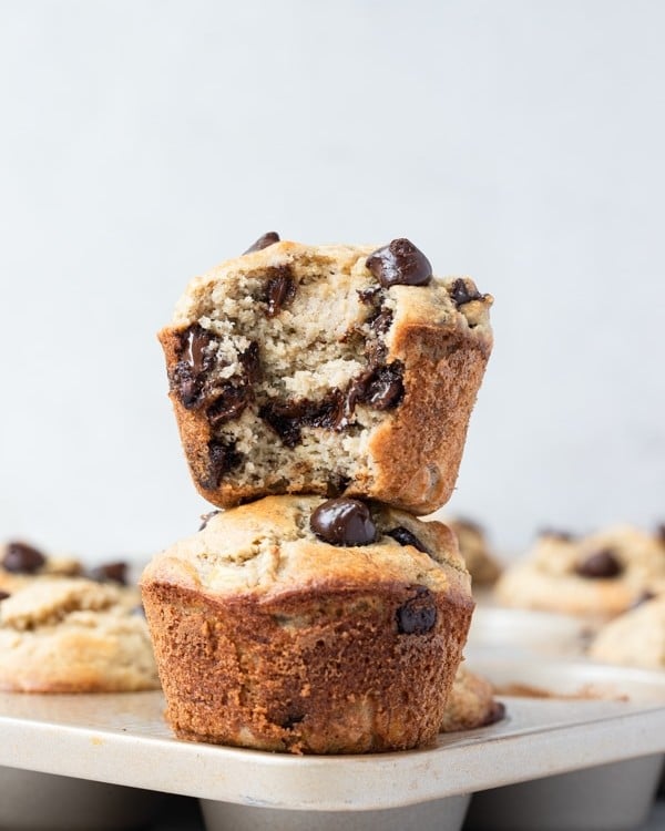 muffins placed on a muffin tin stacked on top of each other