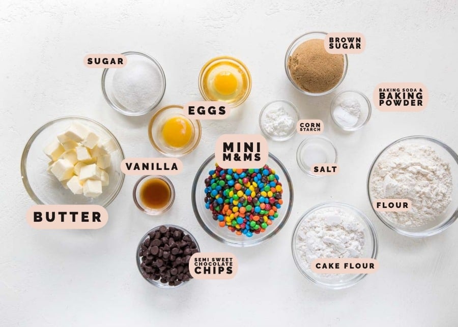 ingredients needed to make m&m cookies