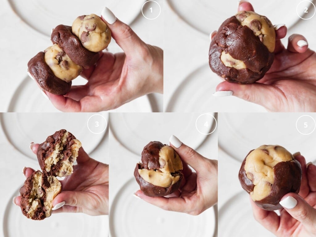 step by step photos of how to roll cookie dough to make brookies cookies