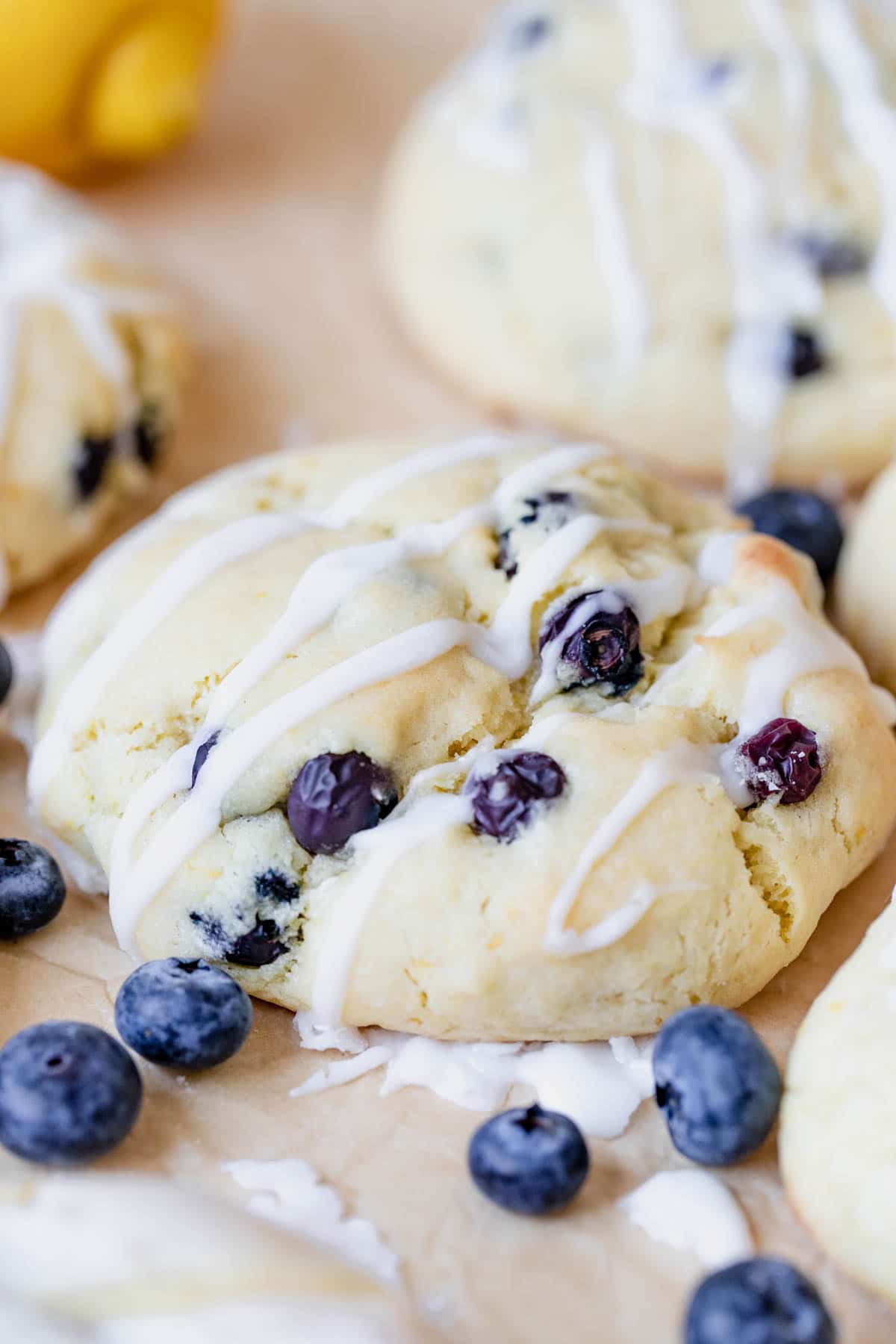 lemon blueberry cookie on parchment paper