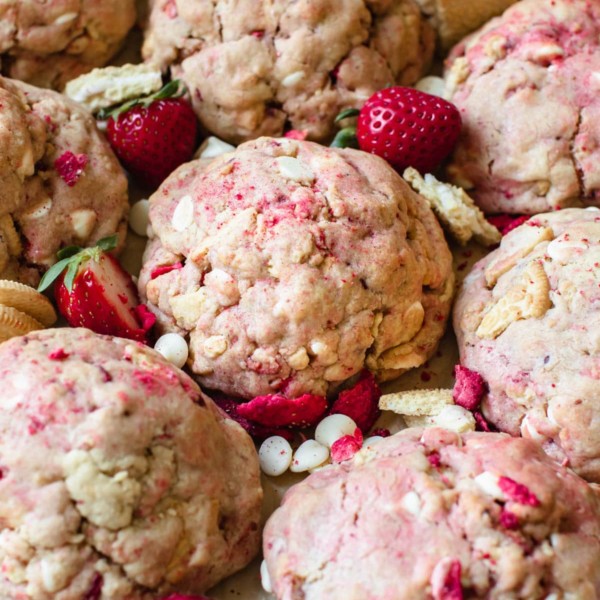 strawberry cookies on parchment paper