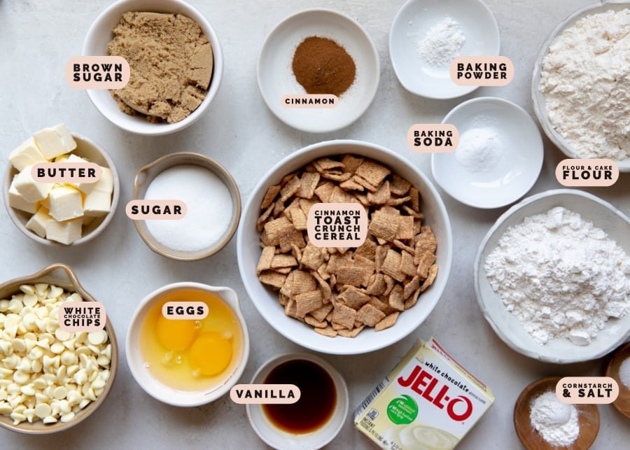 ingredients needed to make cookies in small dishes