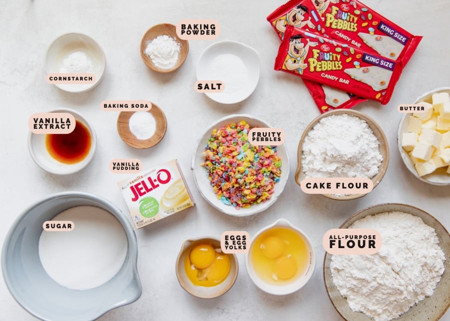 ingredients needed to make cookies made with fruity pebbles