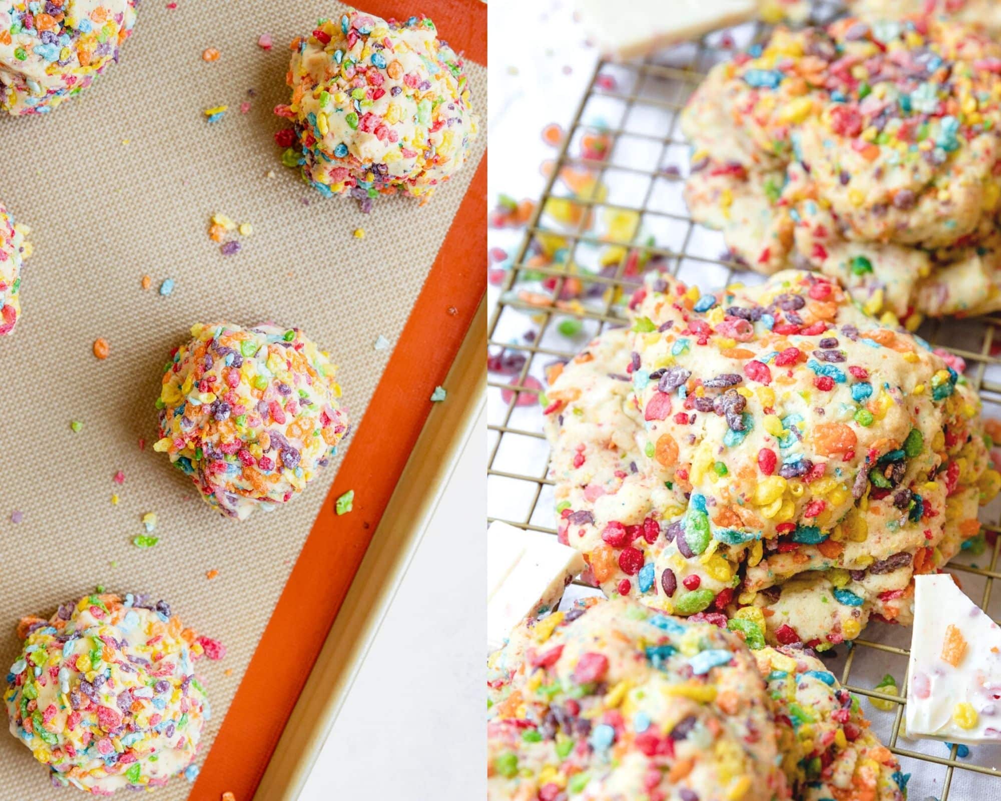 cookies on a baking sheet and on a cooling rack