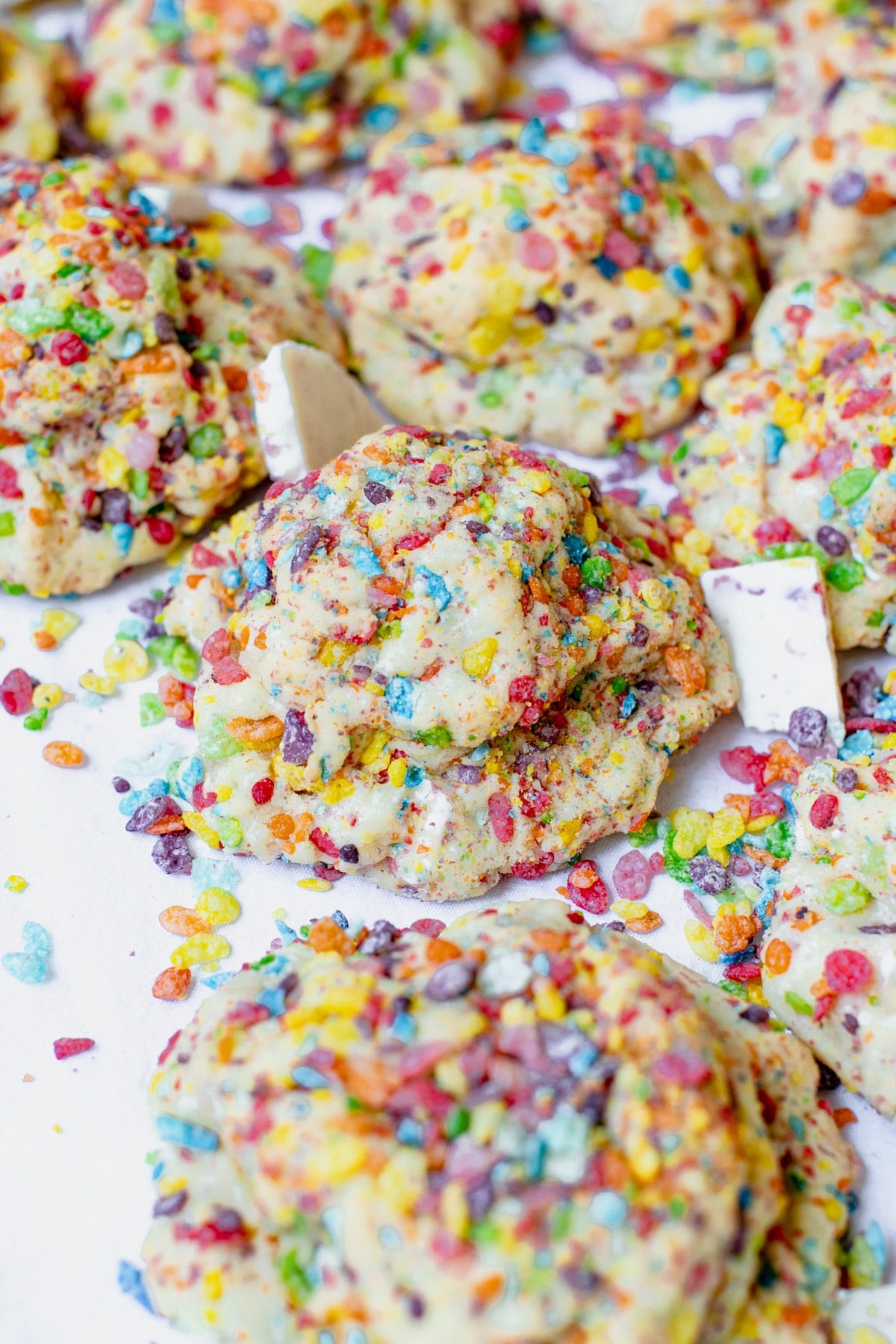 cookies covered in fruity pebble cereak