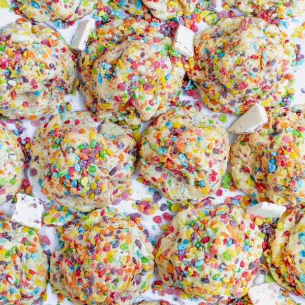cookies covered in fruity pebble cereal