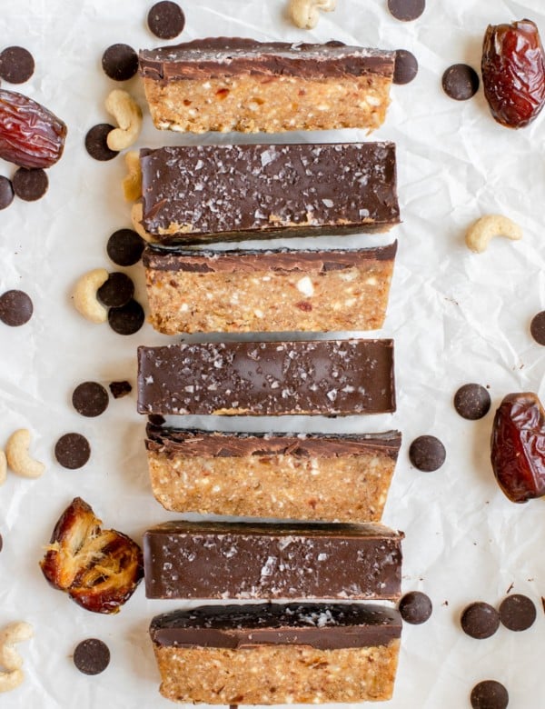 homemade protein bars on parchment paper
