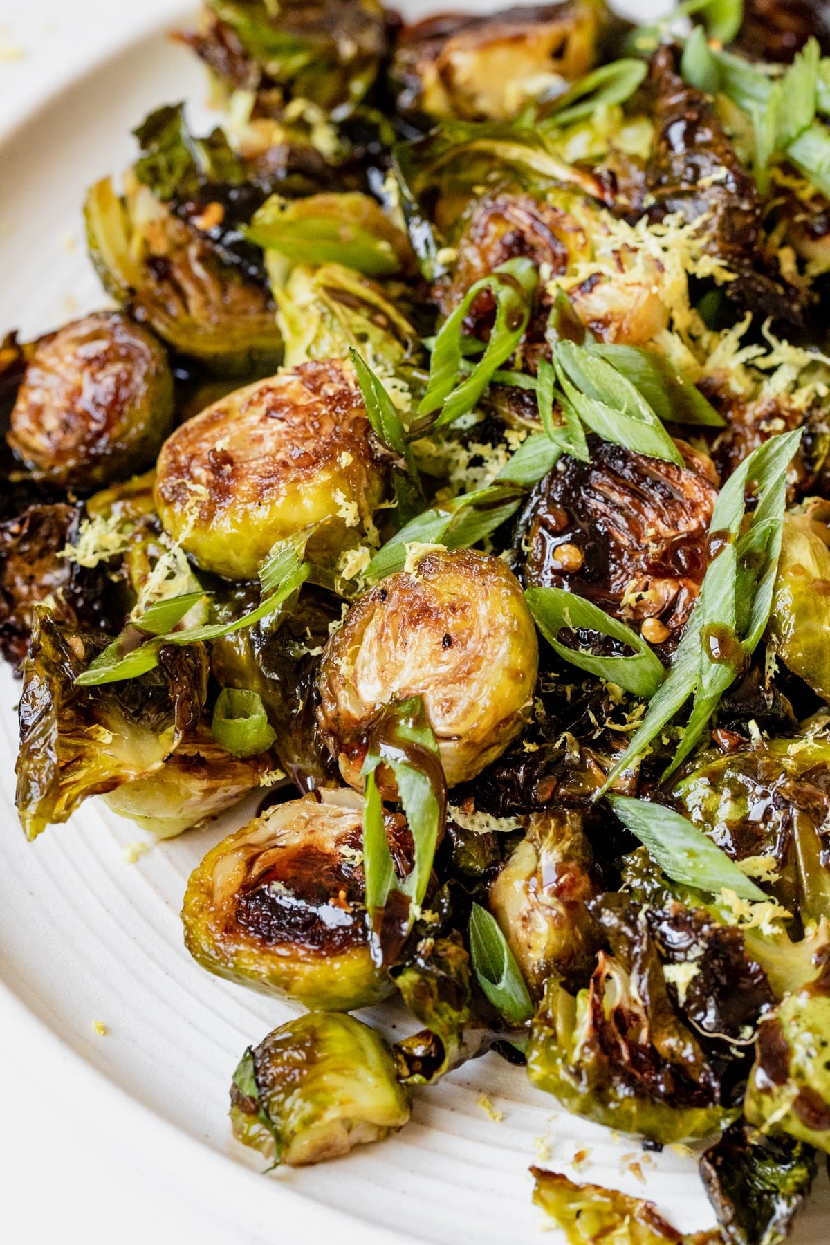 roasted brussels sprouts on a white plate