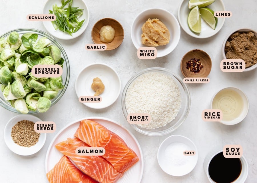 ingredients to make brown sugar salmon in small dishes