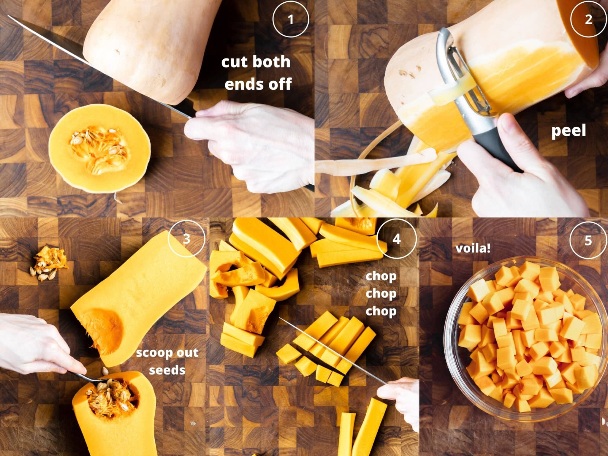step by step photos of how to cut a butternut squash