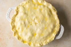 overhead shot of pot pie with pie dough cover